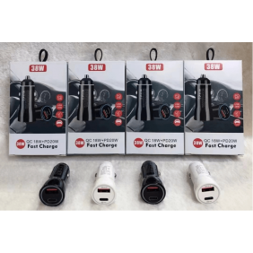 38W Dual Sockets Car USB and USB C Car Charger