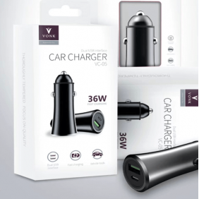 36W Dual Sockets Car Type C USB Charger with Life Hammer