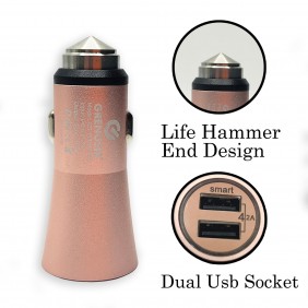 2.4 A Dual Sockets Car USB Charger with Life Hammer